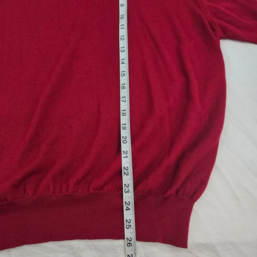 Neiman Marcus Merino Wool Sweater Mens Large Red Quarter Zip Pullover Flaw‎ Hole